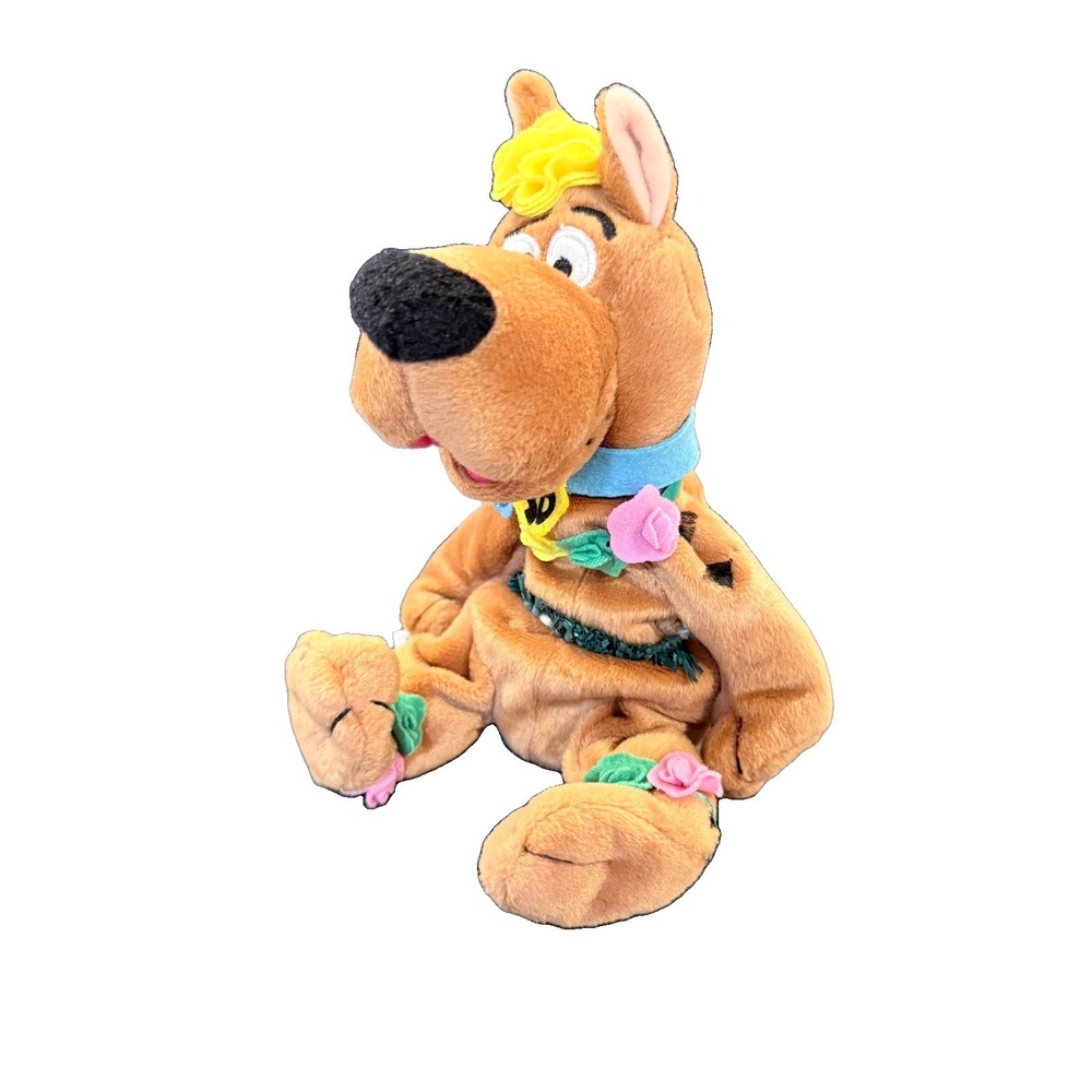 Vintage 2001 Scooby Doo Hula Hawaiian Lei Grass Skirt Plush Stuffed Animal 8" HB